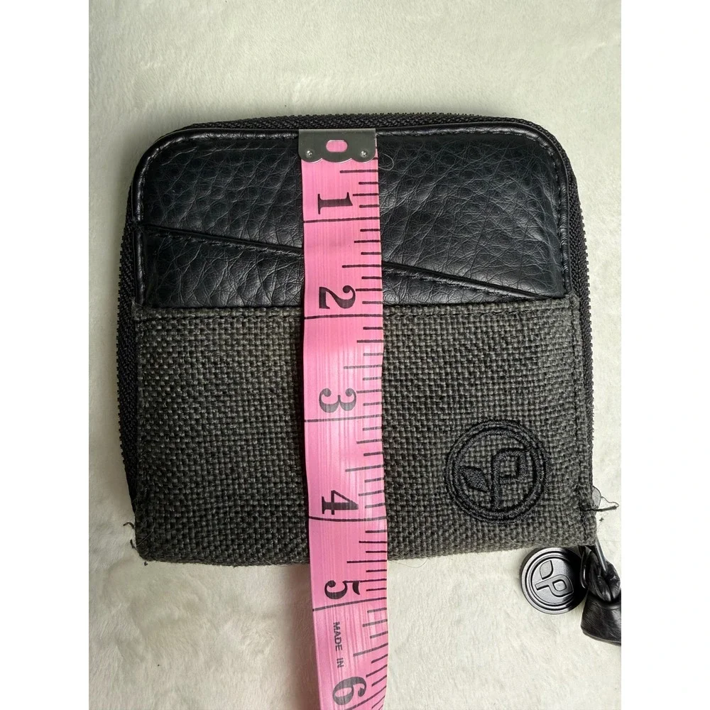 Pistil Womens Zip Around Wallet Charcoal Grey Canvas Black Faux Leather Floral